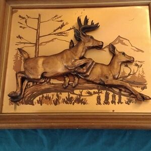 Vintage Deer Wall Art Brass 3D